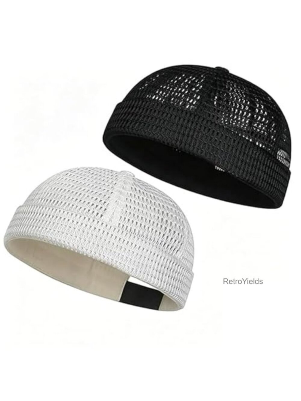 Men's Breathable Mesh Brimless Hat 2 Pack Adjustable Hip-Hop Skull Cap Docker